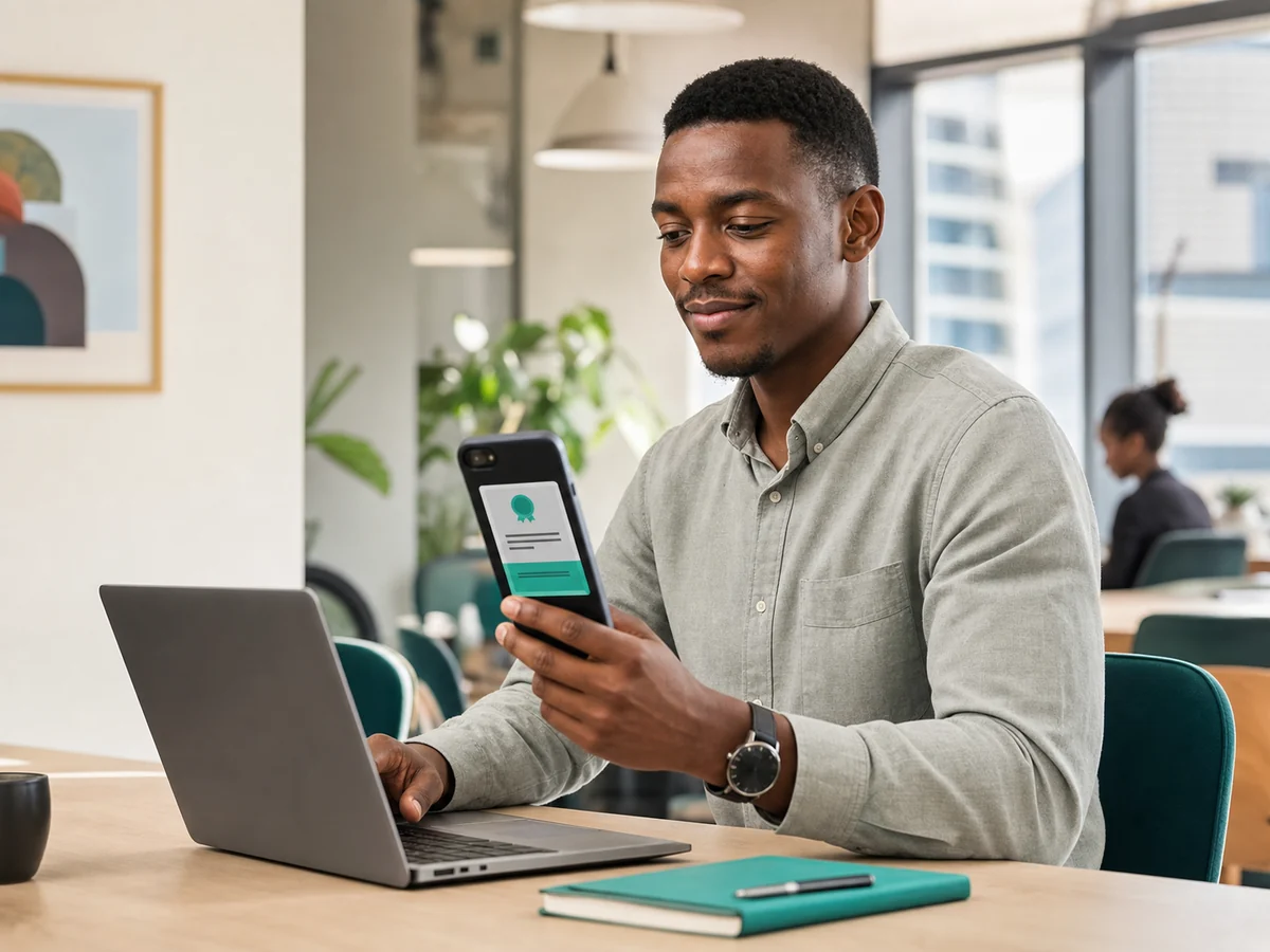 Professional reviewing a digital credential on a phone
